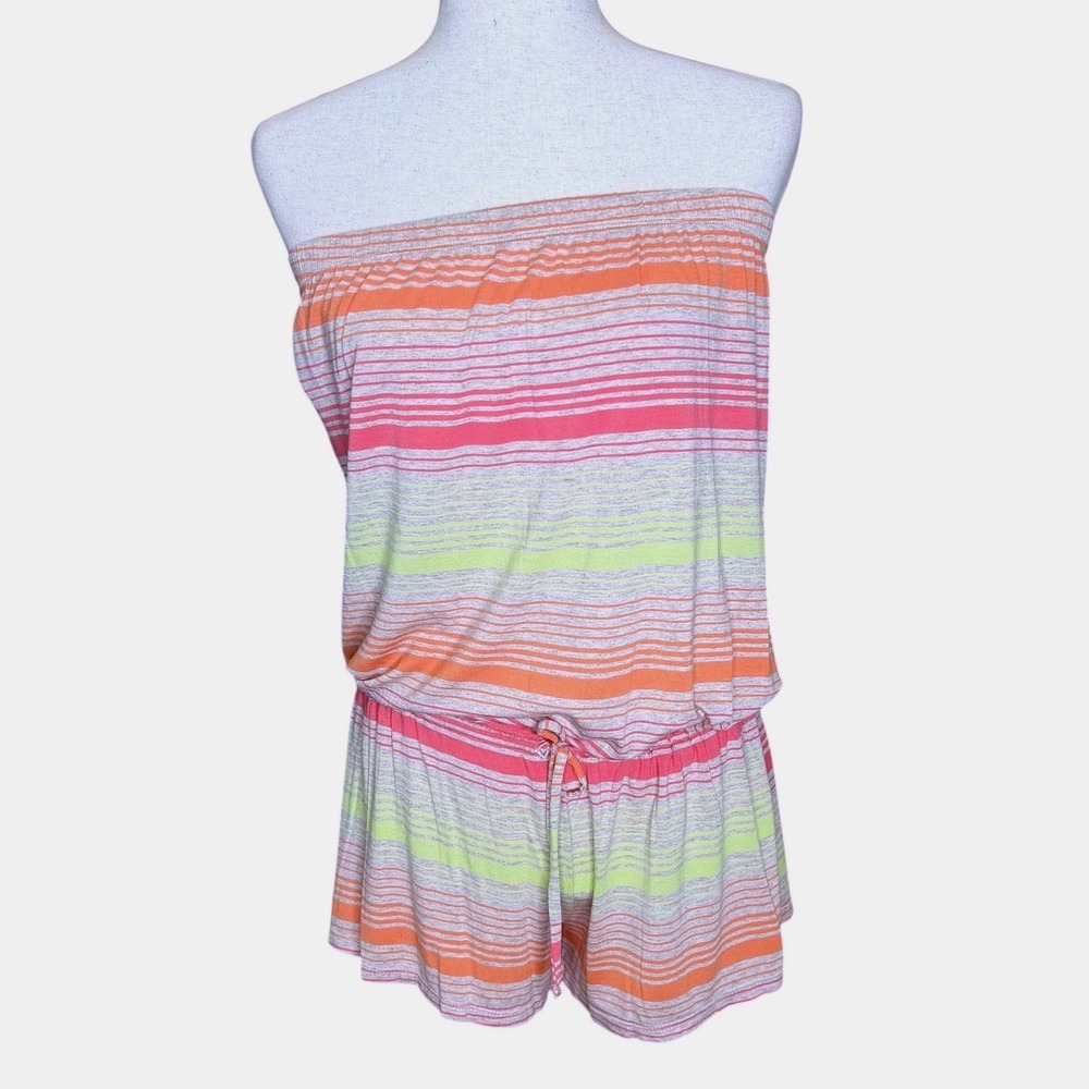 Lucky Brand Womens‎ Striped Strapless Romper Orange Pink Lime XS/S